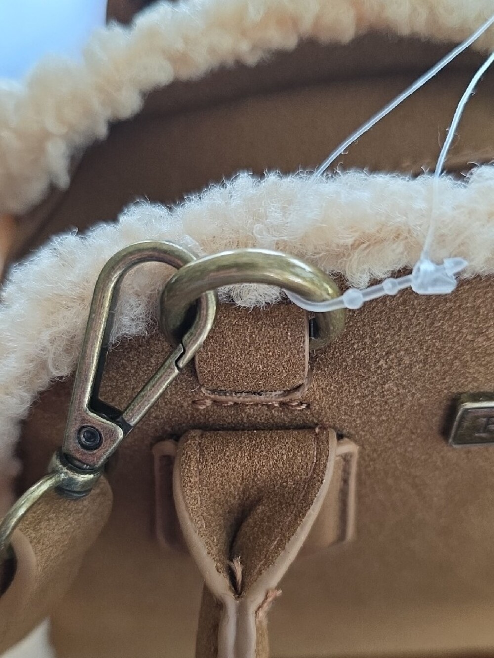 Frye & Co. Holiday Satchel Cognac Sherpa Trim Crossbody Bag - NEW - Picture 9 of 11